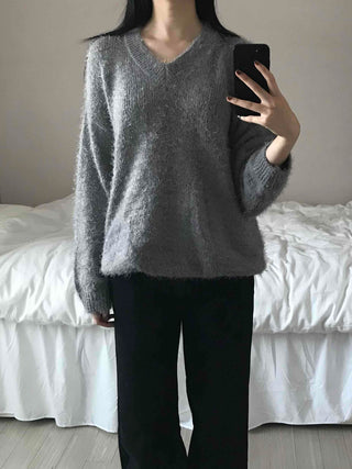 Cozy Fuzzy V-Neck Oversized Knit