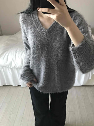 Cozy Fuzzy V-Neck Oversized Knit