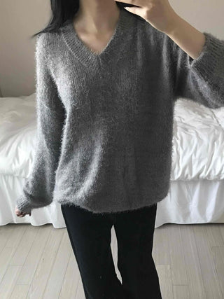Cozy Fuzzy V-Neck Oversized Knit
