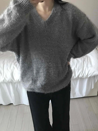 Cozy Fuzzy V-Neck Oversized Knit