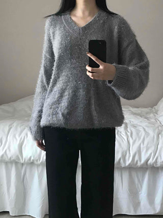 Cozy Fuzzy V-Neck Oversized Knit