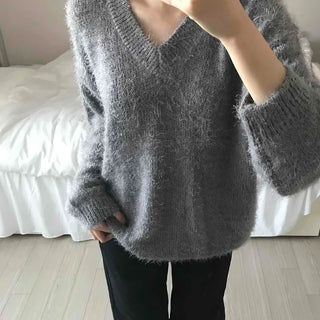 Cozy Fuzzy V-Neck Oversized Knit