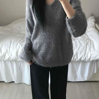 Cozy Fuzzy V-Neck Oversized Knit