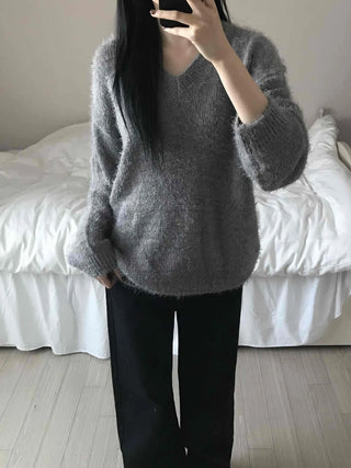 Cozy Fuzzy V-Neck Oversized Knit