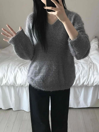 Cozy Fuzzy V-Neck Oversized Knit
