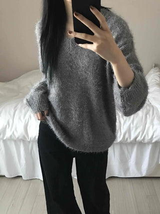 Cozy Fuzzy V-Neck Oversized Knit