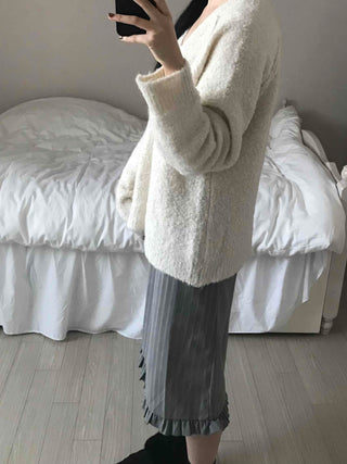 Cozy Fluffy Shearling V-Neck Boxy Fit Knit