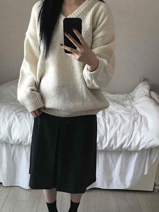 Soft Crop Oversized V-Neck Knit