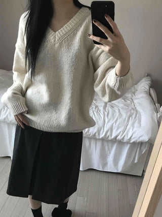 Soft Crop Oversized V-Neck Knit