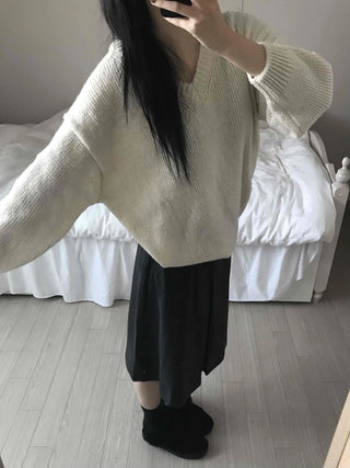 Soft Crop Oversized V-Neck Knit