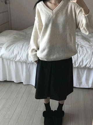 Soft Crop Oversized V-Neck Knit