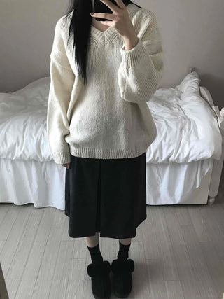 Soft Crop Oversized V-Neck Knit