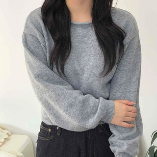 Soft Puff Sleeve Round Crop Knit