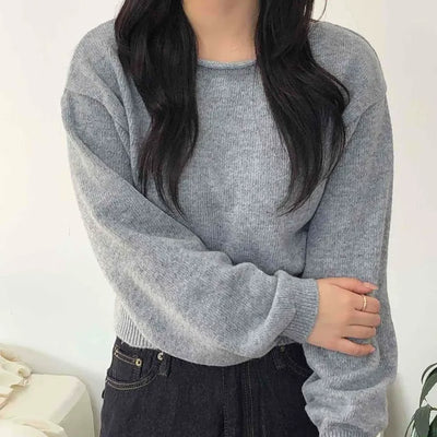 Soft Puff Sleeve Round Crop Knit