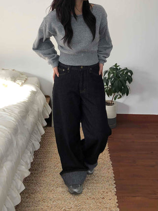 Soft Puff Sleeve Round Crop Knit