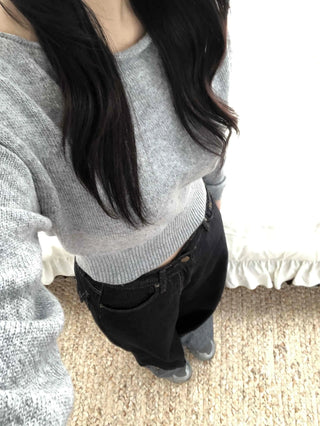 Soft Puff Sleeve Round Crop Knit