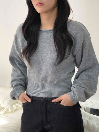 Soft Puff Sleeve Round Crop Knit