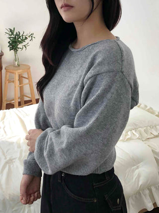 Soft Puff Sleeve Round Crop Knit