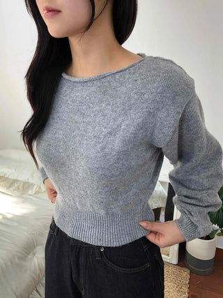Soft Puff Sleeve Round Crop Knit