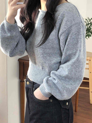 Soft Puff Sleeve Round Crop Knit