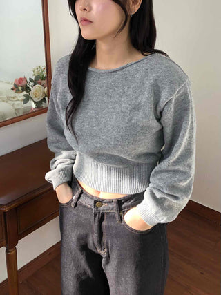 Soft Puff Sleeve Round Crop Knit