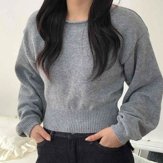 Soft Puff Sleeve Round Crop Knit