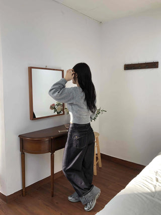 Soft Puff Sleeve Round Crop Knit