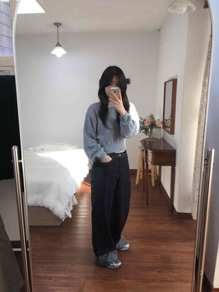 Soft Puff Sleeve Round Crop Knit