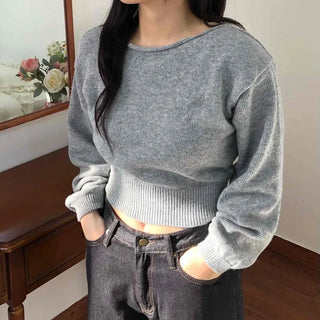 Soft Puff Sleeve Round Crop Knit