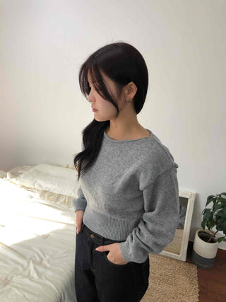 Soft Puff Sleeve Round Crop Knit
