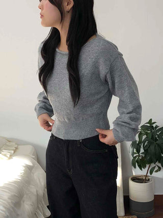 Soft Puff Sleeve Round Crop Knit