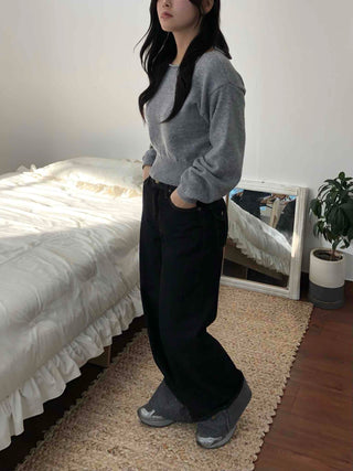 Soft Puff Sleeve Round Crop Knit