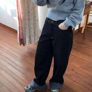 Roll-up Point Balloon Fit Stitch Denim Pants