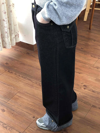 Roll-up Point Balloon Fit Stitch Denim Pants