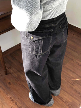 Roll-up Point Balloon Fit Stitch Denim Pants