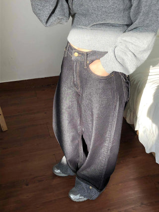 Roll-up Point Balloon Fit Stitch Denim Pants