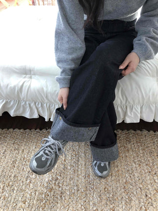 Roll-up Point Balloon Fit Stitch Denim Pants