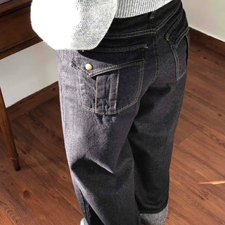 Roll-up Point Balloon Fit Stitch Denim Pants