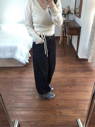 Roll-up Point Balloon Fit Stitch Denim Pants