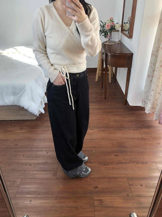 Roll-up Point Balloon Fit Stitch Denim Pants
