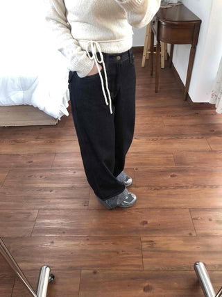 Roll-up Point Balloon Fit Stitch Denim Pants