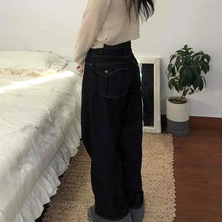Roll-up Point Balloon Fit Stitch Denim Pants