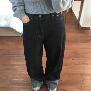 Roll-up Point Balloon Fit Stitch Denim Pants