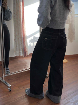 Roll-up Point Balloon Fit Stitch Denim Pants