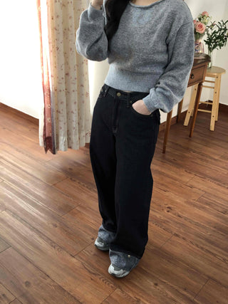 Roll-up Point Balloon Fit Stitch Denim Pants