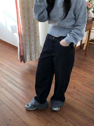 Roll-up Point Balloon Fit Stitch Denim Pants