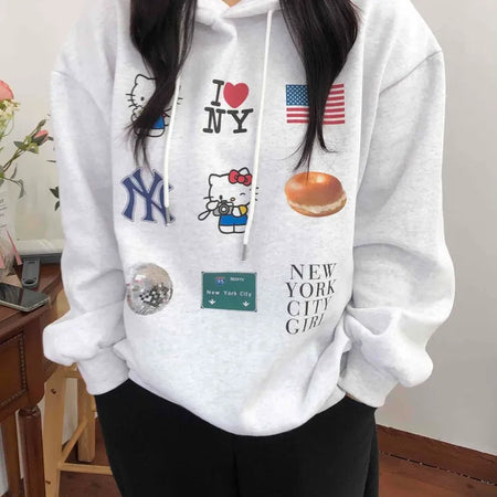 NYC Collection Mix Patch Kangaroo Pocket Loose Fit Hoodie