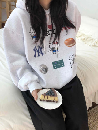 NYC Collection Mix Patch Kangaroo Pocket Loose Fit Hoodie