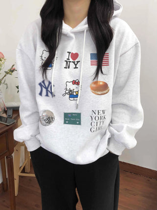 NYC Collection Mix Patch Kangaroo Pocket Loose Fit Hoodie