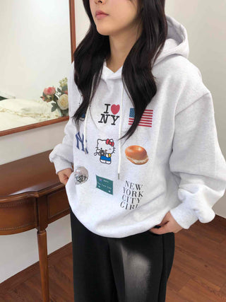 NYC Collection Mix Patch Kangaroo Pocket Loose Fit Hoodie